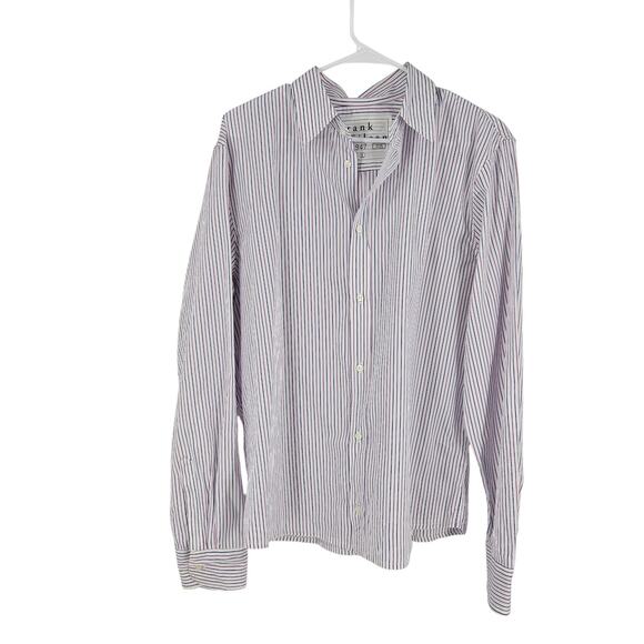 Frank & Eileen Paul Shirt White Purple Blue Striped Woven Button Down Size L - Picture 1 of 5